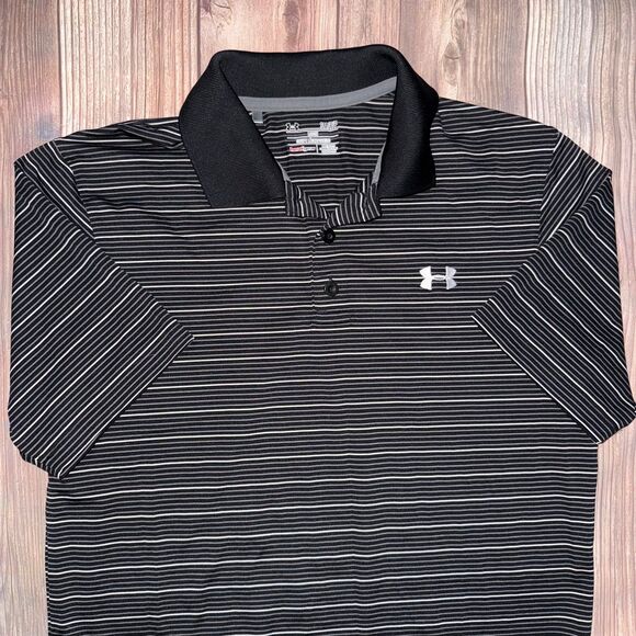 Men’s Under Armour Small Black Striped Polo Shirt - Picture 1 of 6